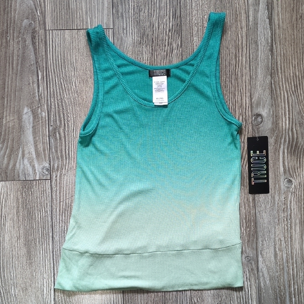 TRUCE NWT Green Aqua Ombre Girls Tank Top XL